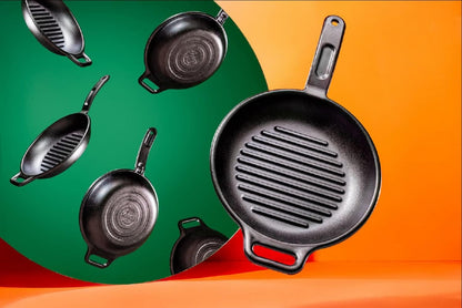 BOLD 10 Inch Seasoned Cast Iron Grill Pan; Design-Forward Cookware