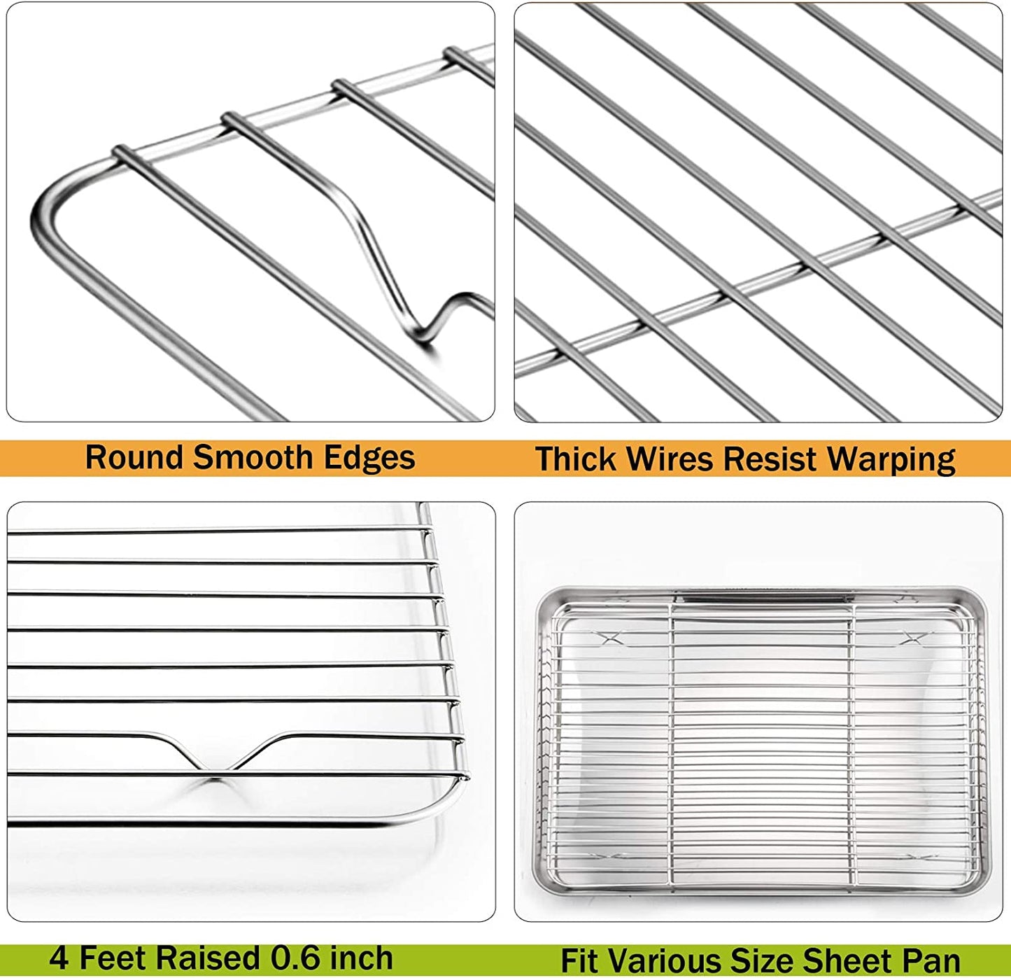 P&P CHEF Cooling Rack Set for Baking Cooking Roasting Oven Use, 4-Piece Stainless Steel Grill Racks, Fit Various Size Cookie Sheets - Oven & Dishwasher Safe