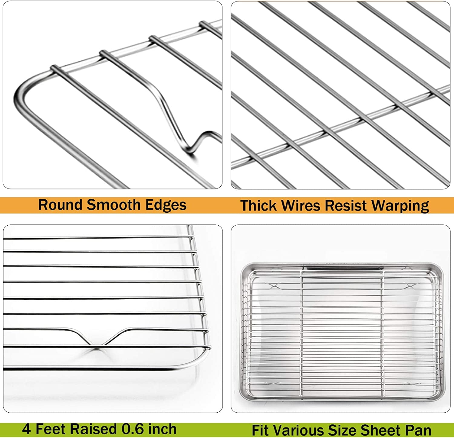 P&P CHEF Cooling Rack Set for Baking Cooking Roasting Oven Use, 4-Piece Stainless Steel Grill Racks, Fit Various Size Cookie Sheets - Oven & Dishwasher Safe