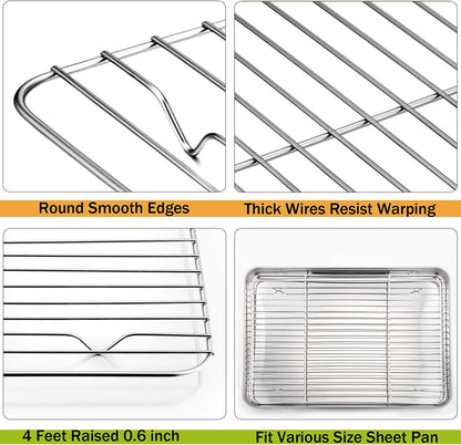 P&P CHEF Cooling Rack Set for Baking Cooking Roasting Oven Use, 4-Piece Stainless Steel Grill Racks, Fit Various Size Cookie Sheets - Oven & Dishwasher Safe