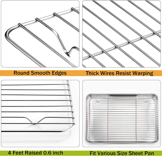 P&P CHEF Cooling Rack Set for Baking Cooking Roasting Oven Use, 4-Piece Stainless Steel Grill Racks, Fit Various Size Cookie Sheets - Oven & Dishwasher Safe