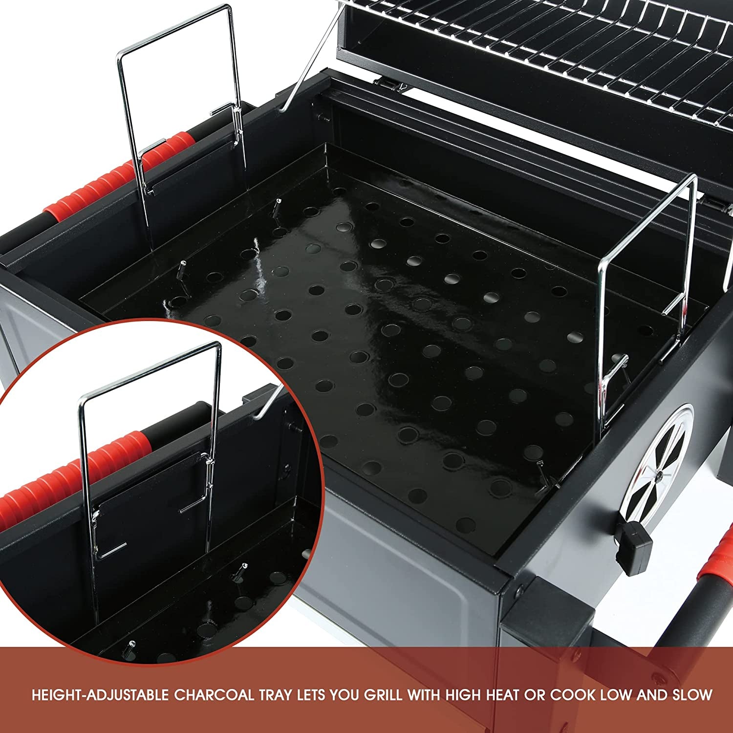 Feasto Portable Charcoal Grill Grates with Cast Iron Grill, Anti-Scalding Handles,Tabletop Grill with 354 Square Inches Cooking Area, for Outdoor Camping and Picnic, Black, L26.8’’X W20’’X H21.3’’