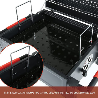 Feasto Portable Charcoal Grill Grates with Cast Iron Grill, Anti-Scalding Handles,Tabletop Grill with 354 Square Inches Cooking Area, for Outdoor Camping and Picnic, Black, L26.8’’X W20’’X H21.3’’