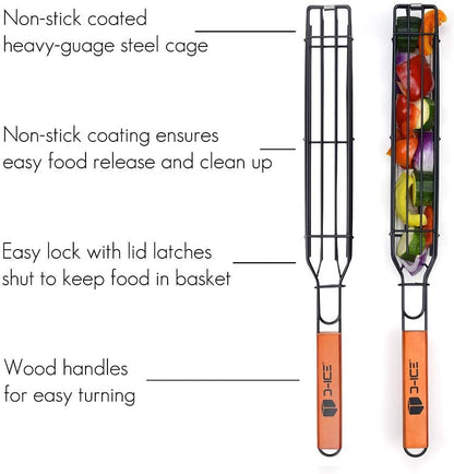 Kebab Grilling Basket & Grilling Skewers Stainless Steel - Kabob Grilling Baskets Set of 4 & 2 Metal BBQ Skewers. Kabob Basket for Veggies, Jumbo Shrimps - Grilling Baskets & Barbecue Skewers