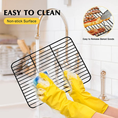 Small Baking Wire Rack Set of 2, E-Far Non-Stick Rack for Toaster Oven Cooking Roasting Broiling Grilling Meat Bacon, 8.7” X 6.2” Metal Bakeable Cooling Rack for Cookie Cake - Easy to Clean
