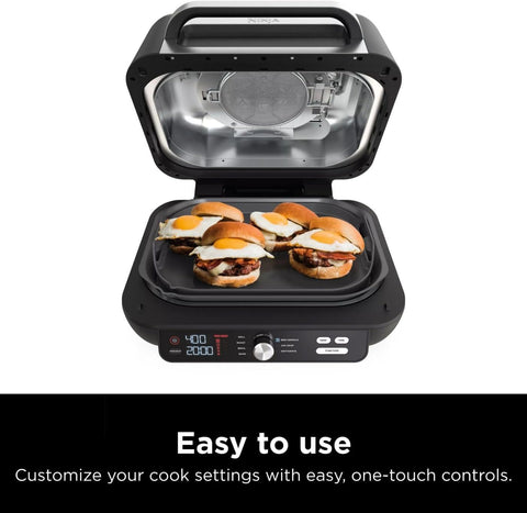Image of IG601 Foodi XL 7-In-1 Electric Indoor Grill Combo, Use Opened or Closed, Air Fry, Dehydrate & More, Pro Power Grate, Flat Top Griddle, Crisper, Black, 4 Quarts