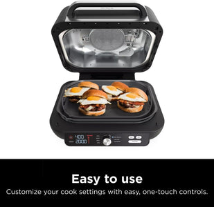 IG601 Foodi XL 7-In-1 Electric Indoor Grill Combo, Use Opened or Closed, Air Fry, Dehydrate & More, Pro Power Grate, Flat Top Griddle, Crisper, Black, 4 Quarts