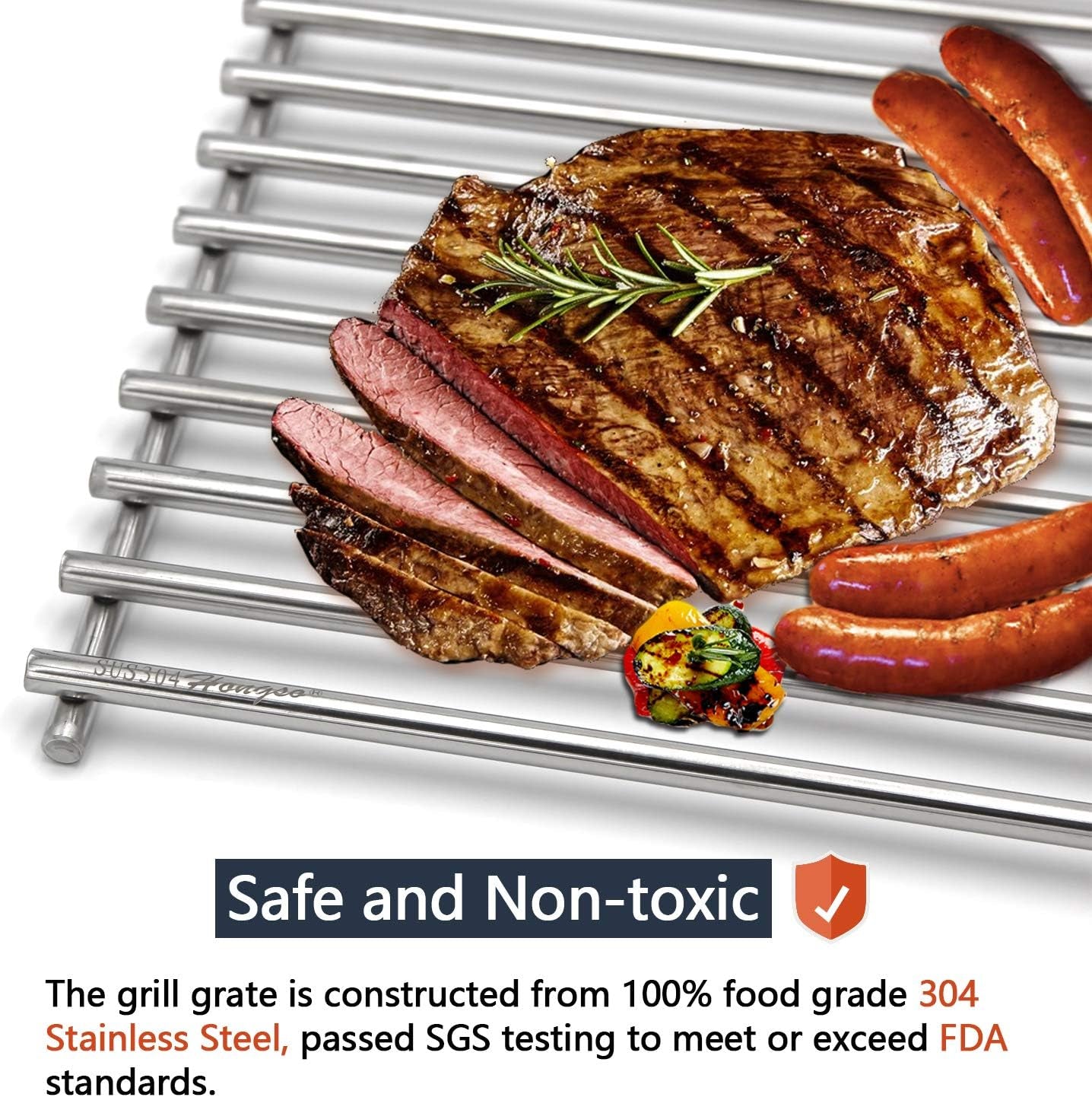 SUS304 Stainless Grill Grates 17 3/16 X 13 1/2 Inch Each for Grill Master 720-0697, Nexgrill and Uniflame Gas Grills, Set of 2 SCI812