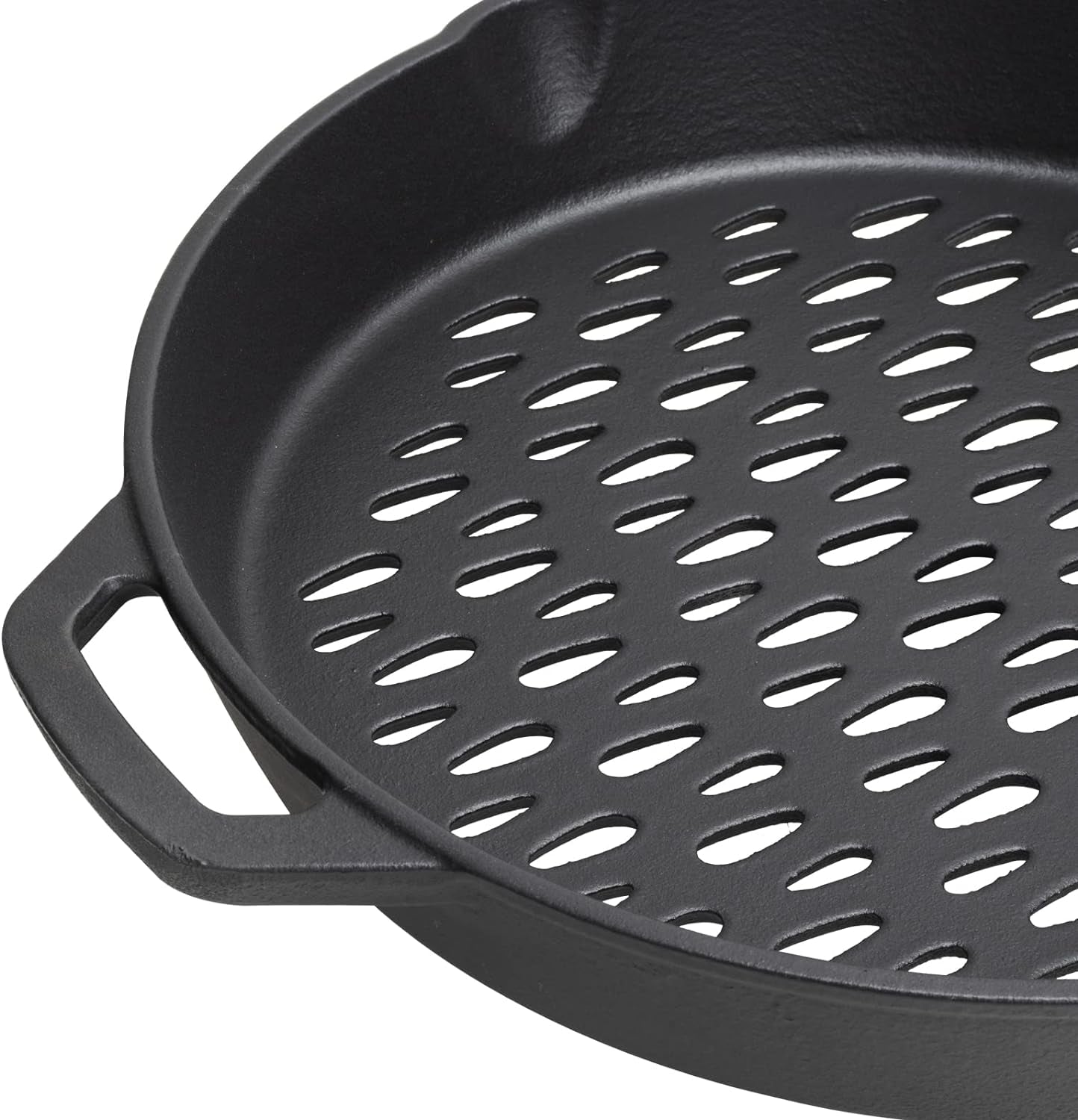 MOASKER 12" Cast Iron round Grill Basket for Veggie Meat Fish, Dual Handle BBQ Grill Topper for Outdoor Grill, Fit for Any Charcoal Smoker & Gas Grills, Nonstick Pan Tray