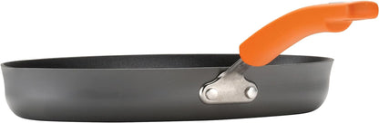 Brights Hard Anodized Nonstick Square Griddle, Grill Pan (11-Inch), Gray with Orange Handles