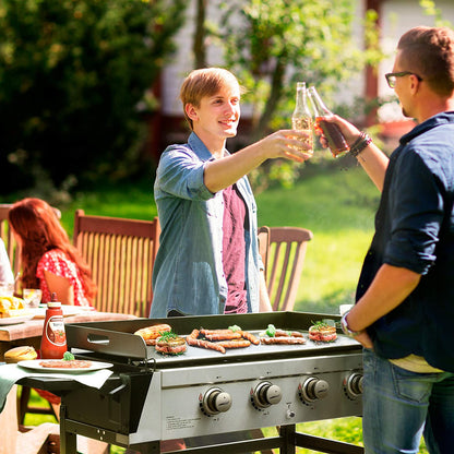 GB4001B 4-Burner Flat Top Gas Grill 52000-BTU Propane Fueled Professional Outdoor Griddle 36Inch Backyard Cooking with Side Table, Black