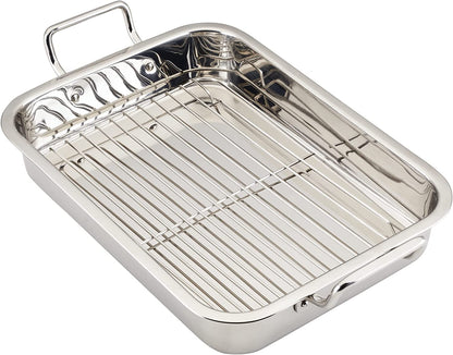 Farberware Classic Traditions Stainless Steel Roaster/Roasting Pan with Rack, 17 Inch X 12.25 Inch