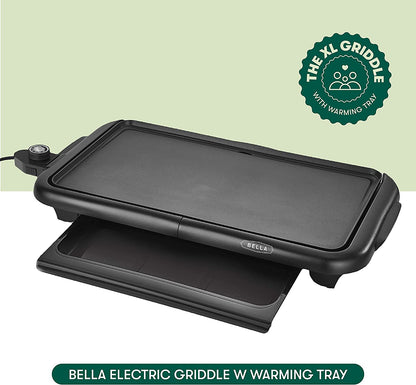 Electric Griddle with Warming Tray - Smokeless Indoor Grill, Nonstick Surface, Adjustable Temperature & Cool-Touch Handles, 10" X 18", Copper/Black