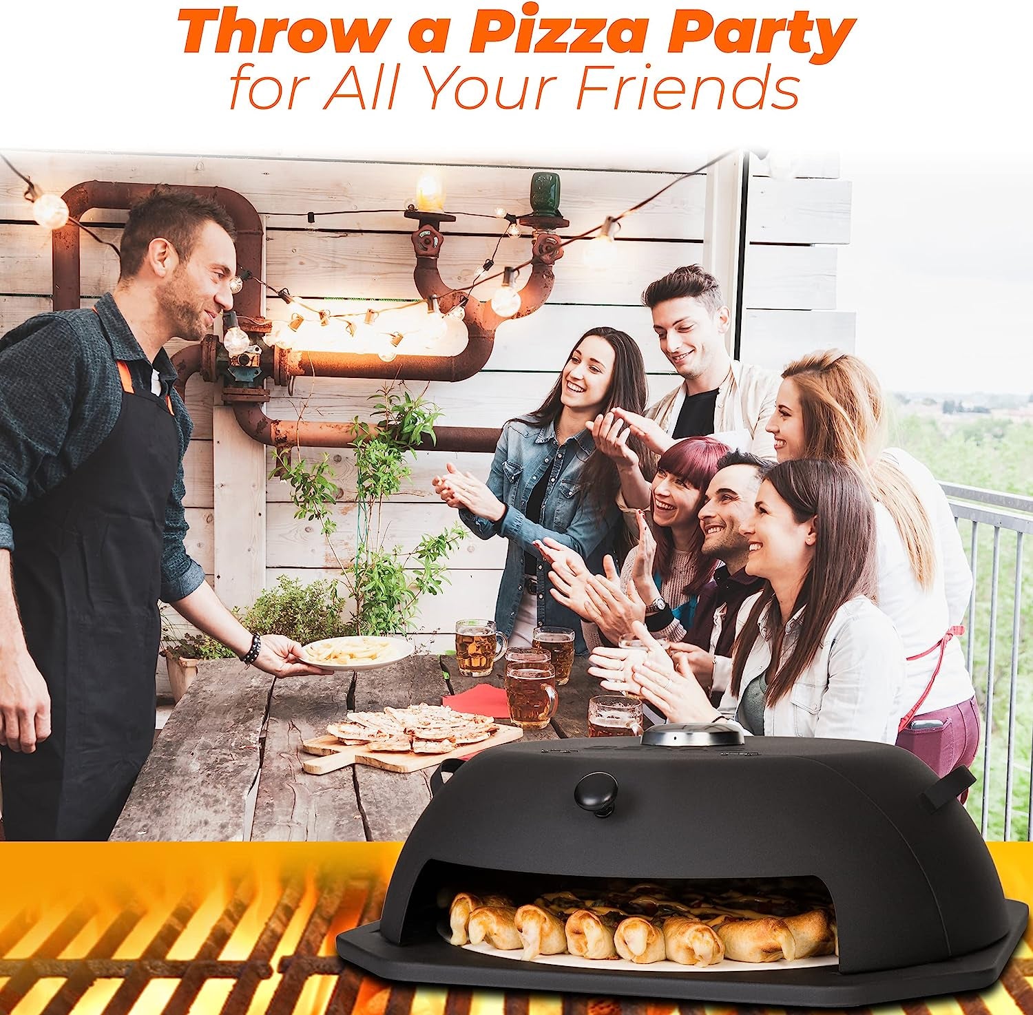Geras Pizza Oven for Grill - Grill Top Pizza Maker for outside - Pizza Stone, Pizza Peel Kit - Outdoor Small Portable Backyard BBQ Pizzas Maker Charcoal Grill, Pellet, Propane Gas and Wood Fire