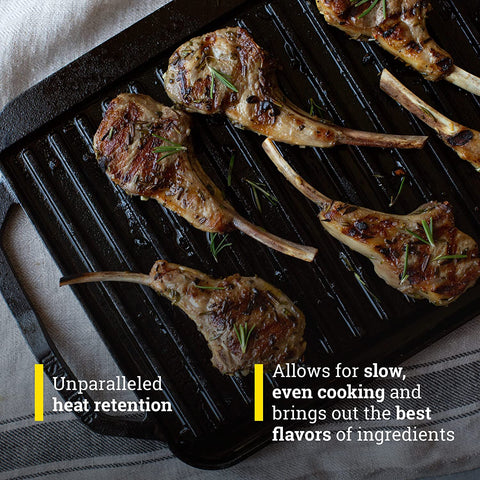 Image of Chef Collection Cast Iron Reversible Grill/Griddle - Cast Iron Flat Griddle & Grill for Stovetop, Oven, Grill, or Open Fire - Double Burner Cast Iron Skillet with Handles