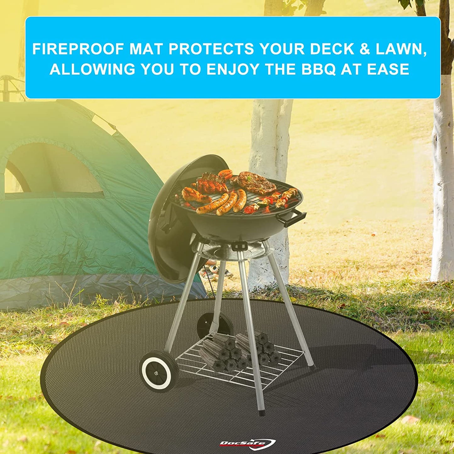 48" round Fire Pit Mat, 4-Layer under Grill Mat Deck Patio Protect Mat,Fireproof Mat/Pad for Grass Outdoor Wood Burning Fire Pit and BBQ Smoker,Portable Reusable and Waterproof,Black