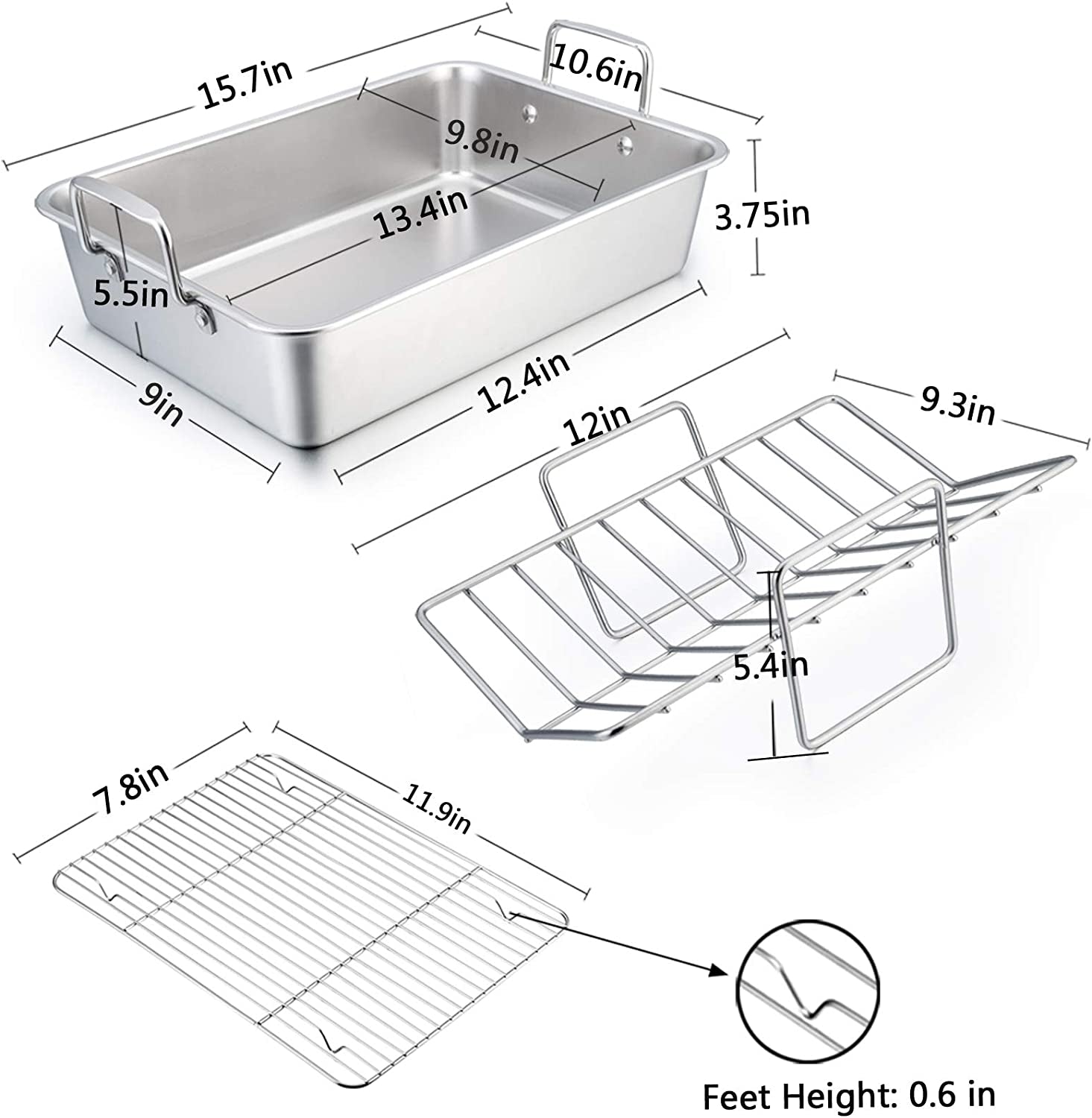 Roasting Pan with Rack, P&P CHEF 14 Inch Stainless Steel Roaster Lasagna Pan & V-Shaped Rack & Roasting Rack, Non Toxic & Heavy Duty, Brushed Surface & Dishwasher Safe, Rectangular