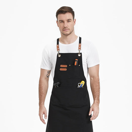 Canvas Aprons, Work Aprons with 3 Pockets, Adjustable Strap Chef Aprons for Servers Kitchen Cooking Baking Artist