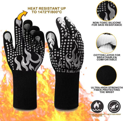BBQ Heat Resistant Gloves, 1472 Degree F Cut-Resistant Grill Gloves for Heat Resistant Cooking, Outdoor Grill, Barbecue, Oven, Cooking, Kitchen and Baking -