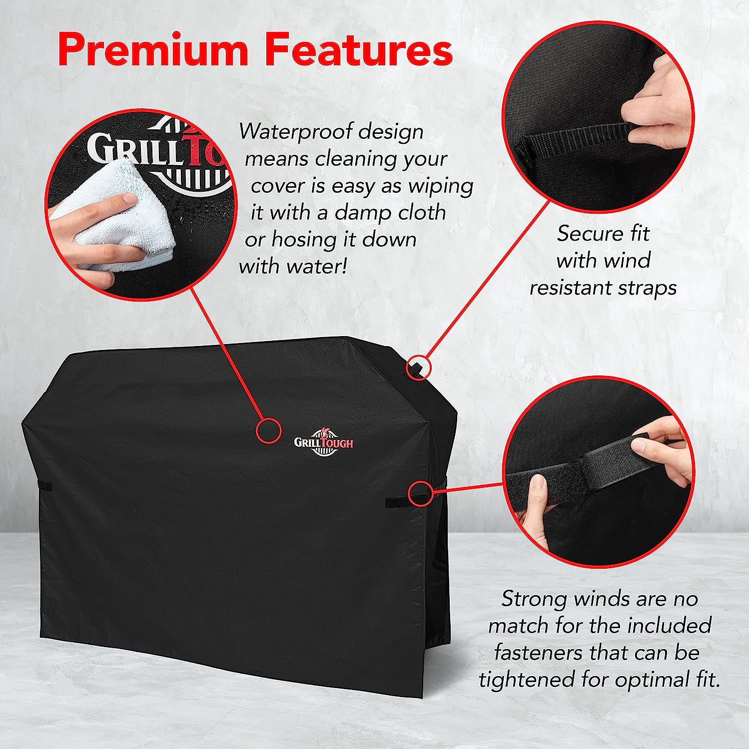 Heavy Duty BBQ Grill Cover for Outdoor Grill, 58 Inch – Waterproof, Weather Resistant, UV & Fade Resistant with Adjustable Straps Gas Weber, Genesis, Charbroil, Etc. Black