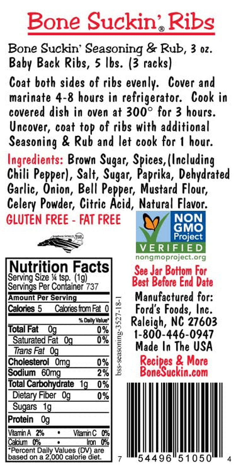 Bone Suckin' Seasoning & Rub, Original Blend, 26 Oz - Grilling Rubs, Dry Pork Rub, Gluten-Free, Non-Gmo, Kosher, Great on Ribs, Pork, Beef, Chicken, Seafood, Pasta, Vegetables & Even Popcorn! No Msg - 1 Pc