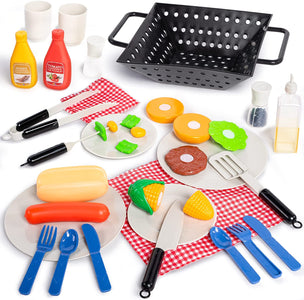 JOYIN 34 PCS Cooking Toy Set, Kitchen Toy Set, Toy BBQ Grill Set, Little Chef Play, Kids Grill Playset Interactive BBQ Toy Set for Kids