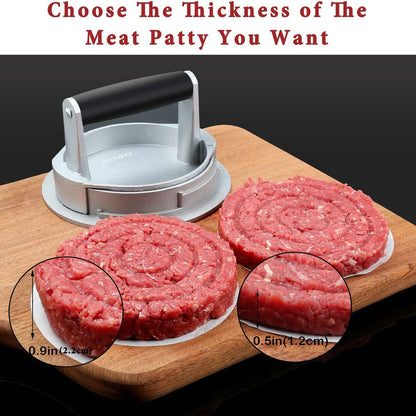 OVOS Burger Press Adjustable Thickness 3 in 1 Hamburger Patty Maker Aluminum Non Stick Patty Making Mold with 100 Wax Papers for Burgers and Meat Patties