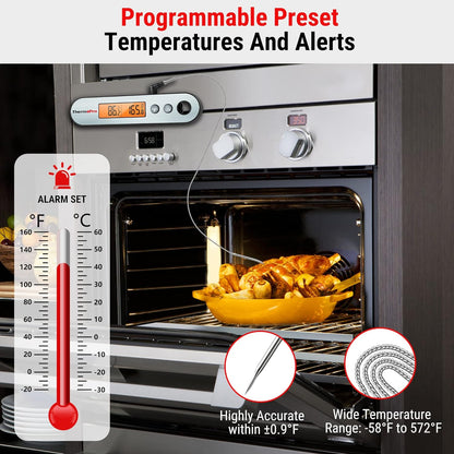 TP610 Digital Meat Thermometer for Cooking, Rechargeable Instant Read Food Thermometer with Rotating LCD Screen, Waterproof Cooking Thermometer with Alarm for Grilling, Smoker, BBQ, Oven