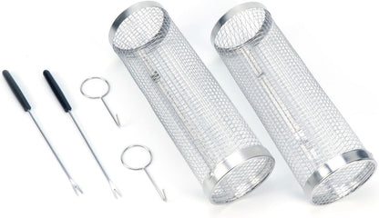 2Pcs Amazing Rolling Grilling Basket - Ultimate Grill Basket for Outdoor Grilling - Grill Baskets for Veggies, Fish, and More - Easy Rolling Design - Durable and Versatile BBQ Accessory - Enhance Your Grilling Experience (3.74"X3.74X11.8")