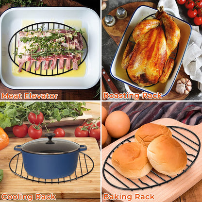 Oval Roasting Rack with Integrated Feet, Non-Stick Coating, Baking Rack Easy to Clean for Cooking, Roasting, Drying, Grilling 12×8.5 Inches Black