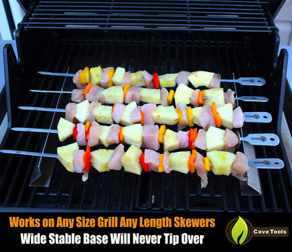 Cave Tools Kebob Rack for Shish Kebab Skewers - Stainless Steel Build Compatible with Wood, Round, Metal, Flat or Bamboo Skewers - BBQ Grilling Accessories