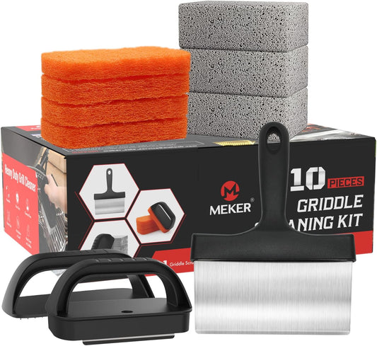 Griddle Cleaning Kit for Blackstone, Flat Top Grill Cleaning Kit with Grill Stone, Griddle Scraper & Griddle Brush with Handle - Easy to Remove Stain(10 PCS)
