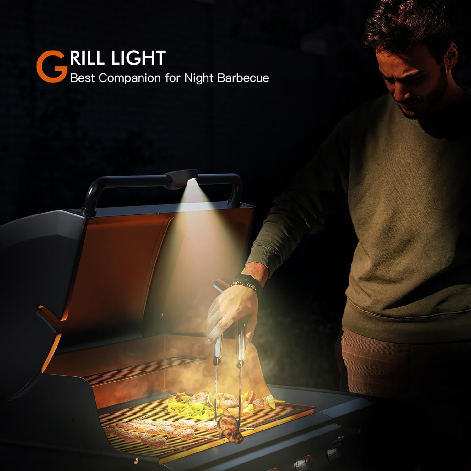 Grill Ligt, Barbecue eat-Resistant round andle Ligt wit Gravity Sensor, andle Diameter of 1.25In, Applicable to BBQ