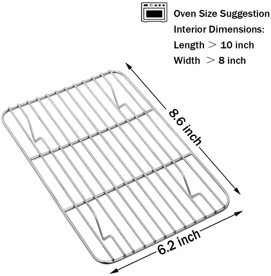 P&P CHEF Baking Rack Pack of 2, Stainless Cooling Rack for Cooking Baking Roasting Grilling Drying, Rectangle 8.6'' X 6.2'' X0.6'', Fits Small Toaster Oven, Oven & Dishwasher Safe