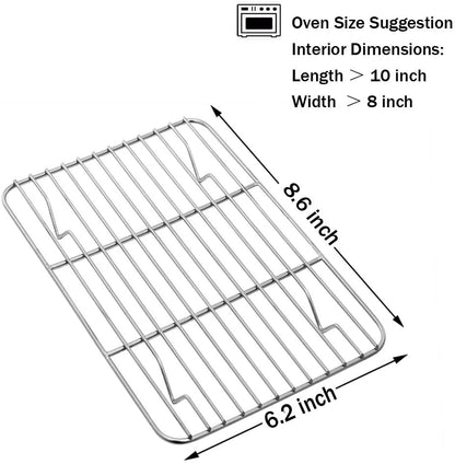 P&P CHEF Baking Rack Pack of 2, Stainless Cooling Rack for Cooking Baking Roasting Grilling Drying, Rectangle 8.6'' X 6.2'' X0.6'', Fits Small Toaster Oven, Oven & Dishwasher Safe
