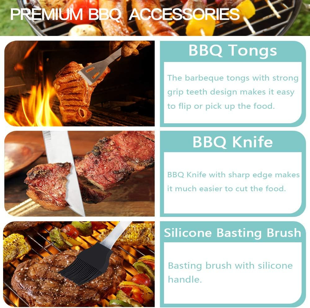 18Pcs BBQ Grill Accessories Set, Multifunctional Stainless Steel Barbecue Tools Set in Case for Outdoor Picnic, Camping, Smoking, Grilling