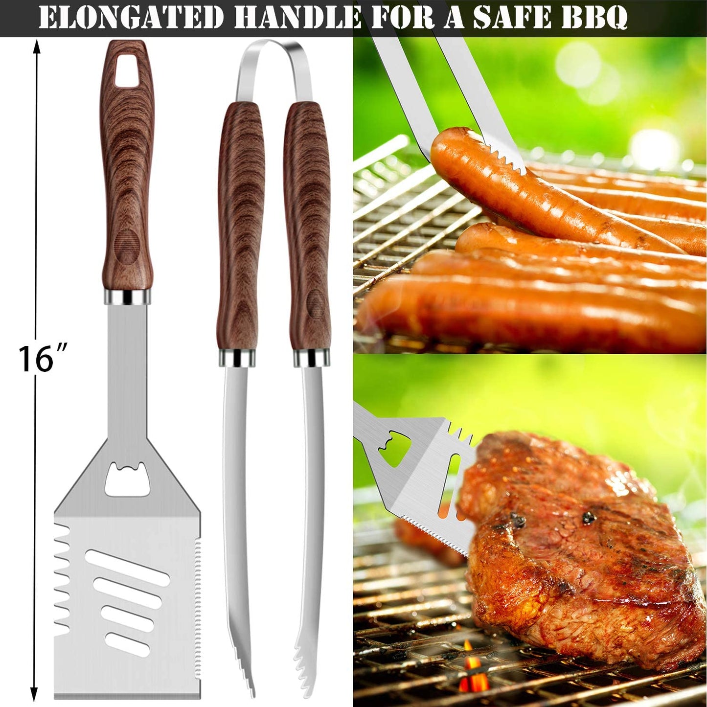 26Pcs Grilling Accessories Kit for Men Women, Stainless Steel Heavy Duty BBQ Tools with Glove and Corkscrew, Grill Utensils Set in Portable Canvas Bag for Outdoor,Camping,Backyard,Brown