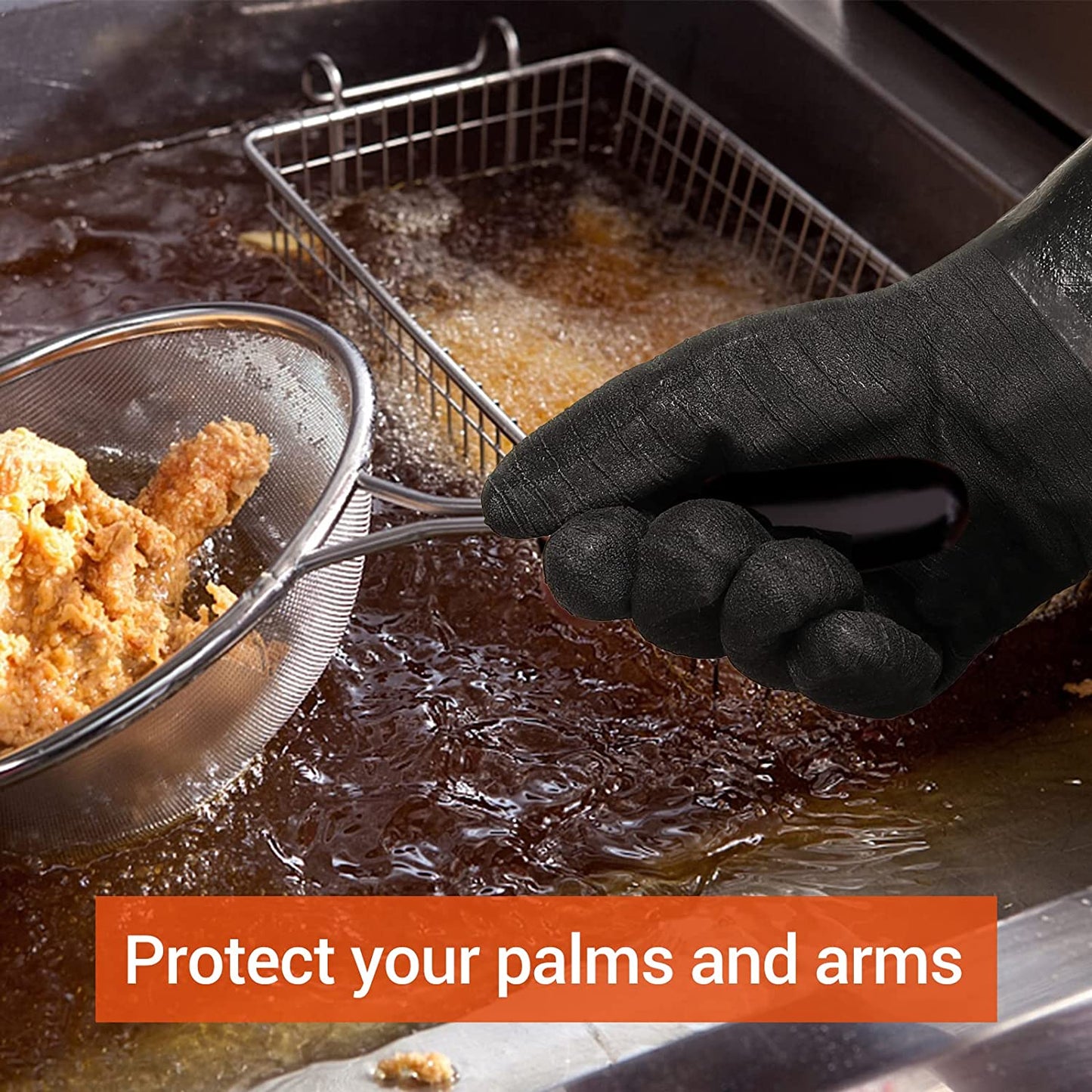 Grill BBQ Gloves 932℉ Heat Resistant Cooking Barbecue Gloves Waterproof Grilling Gloves for Turkey Fryer, Baking, Oven, Oil Resistant Neoprene Coating with Long Sleeve