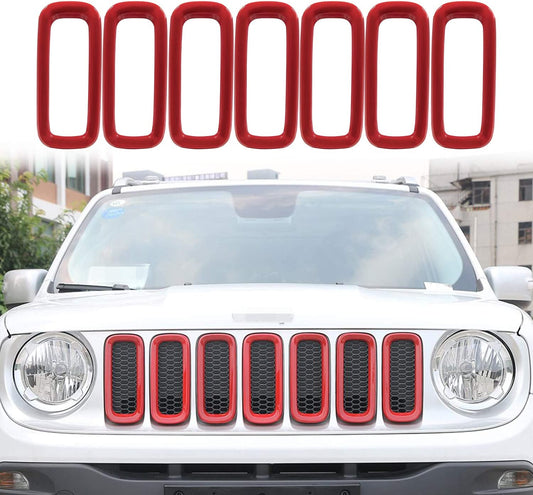 Front Grill Grille Inserts Mesh ABS Grill Guard Cover Trim Red 7Pcs for Jeep Renegade 2015 2016 2017 2018