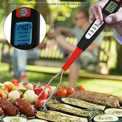 Digital Meat Thermometer Fork for Grilling and Barbecue Fast Read Electronic Probes with Ready Alarm Quick Accurate BBQ Temperature Turner for Steak Chicken Hot Grilled Food