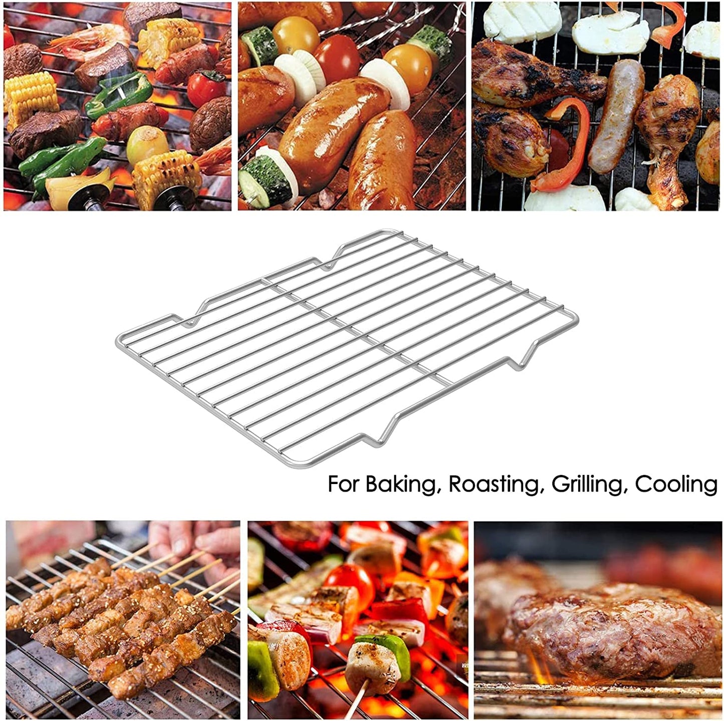 Linkidea Metal Grate Cooling Rack Pack of 2, Stainless Steel Baking Cooling Rack Rectangle 8'' X 10'', Oven Safe Grid Wire Racks for Roasting Disposable Pan