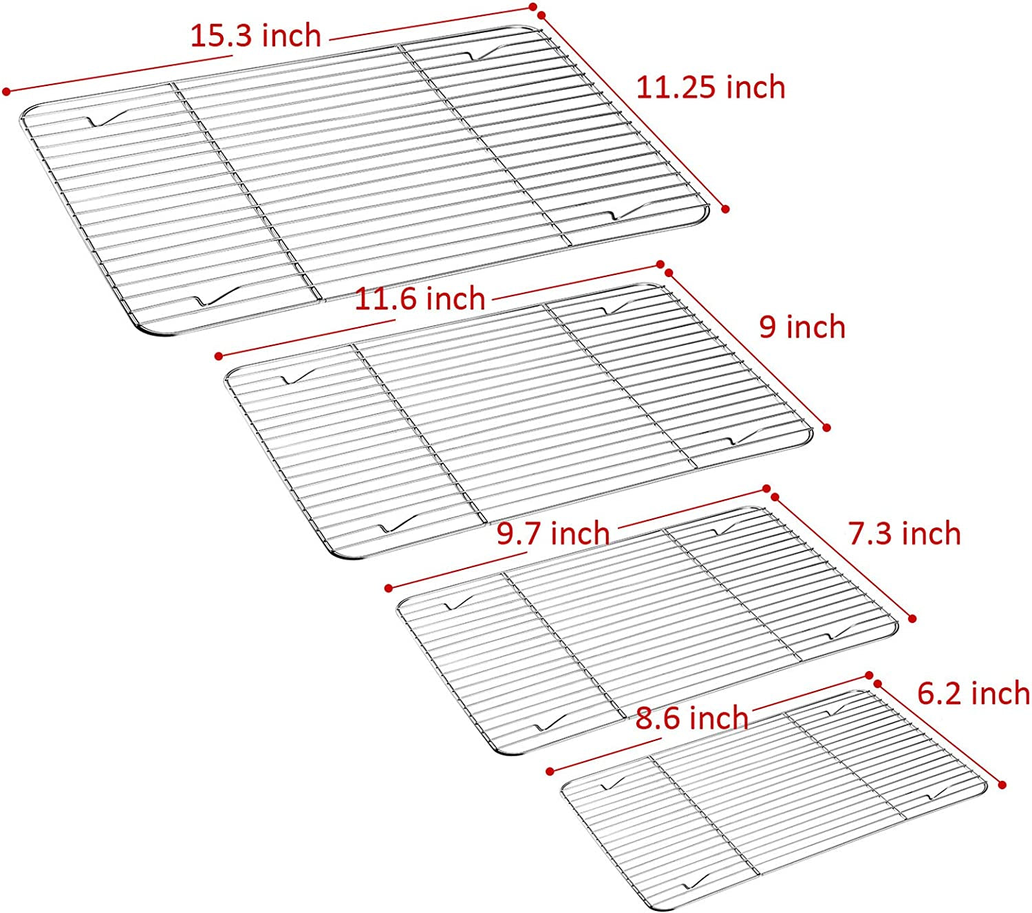 P&P CHEF Cooling Rack Set for Baking Cooking Roasting Oven Use, 4-Piece Stainless Steel Grill Racks, Fit Various Size Cookie Sheets - Oven & Dishwasher Safe