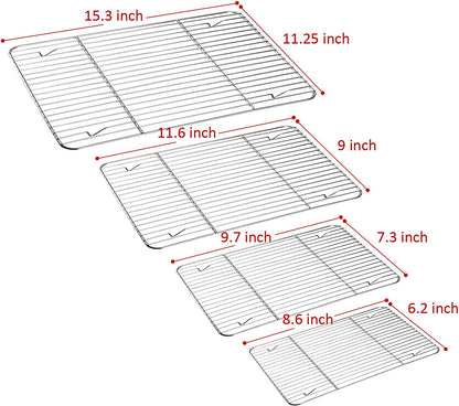 P&P CHEF Cooling Rack Set for Baking Cooking Roasting Oven Use, 4-Piece Stainless Steel Grill Racks, Fit Various Size Cookie Sheets - Oven & Dishwasher Safe