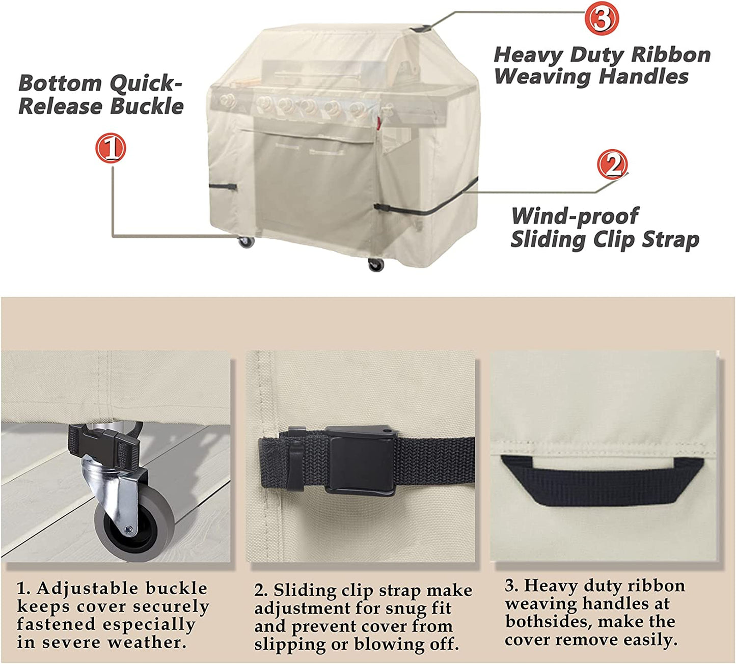 Porch Shield 62W X 24D X 48H Inch Premium Gas Grill Cover up to 60 Inch - Waterproof 600D BBQ Covers for Weber, Brinkmann, Char-Broil and More, Light Tan