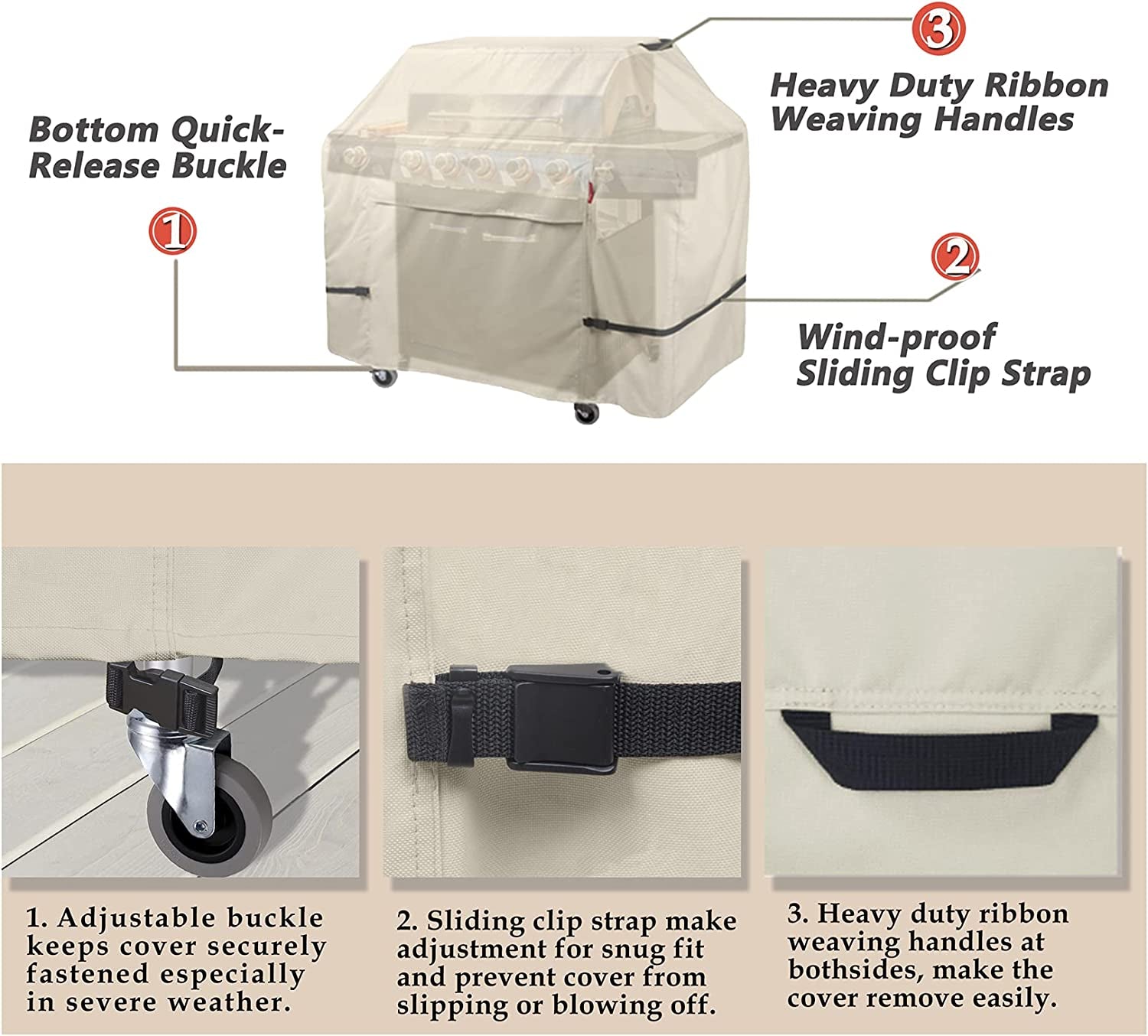 Porch Shield 62W X 24D X 48H Inch Premium Gas Grill Cover up to 60 Inch - Waterproof 600D BBQ Covers for Weber, Brinkmann, Char-Broil and More, Light Tan