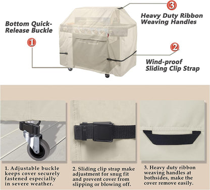 Porch Shield 62W X 24D X 48H Inch Premium Gas Grill Cover up to 60 Inch - Waterproof 600D BBQ Covers for Weber, Brinkmann, Char-Broil and More, Light Tan