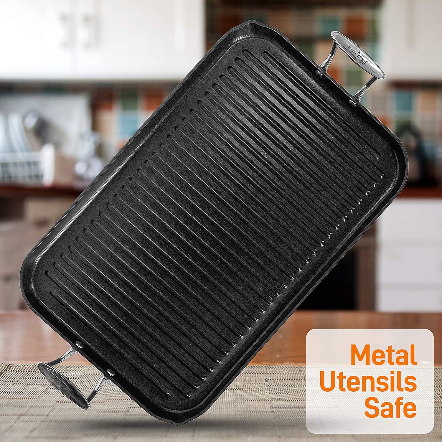 Nonstick Stove Top Grill Pan - PTFE/PFOA/PFOS Free Need Two Burners 20" X 13" Hard-Anodized Non Stick Grill & Griddle Pan - Kitchen Cookware, Dishwasher Safe NCGRP59