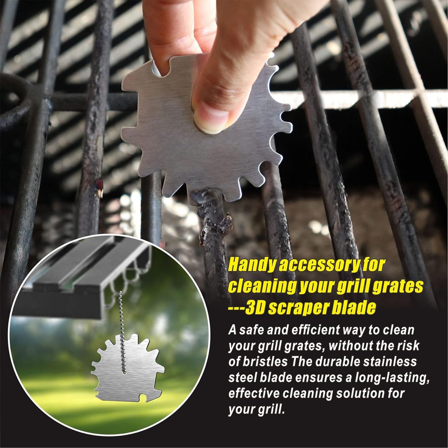 Grill Brush and Scraper, Bristle Free Safe Grill Brush for Outdoor Grill, Stainless Steel BBQ Brush for Grill Cleaning, BBQ Grill Accessories Gifts for Men, Hooks and 3D Universal Scraper Included