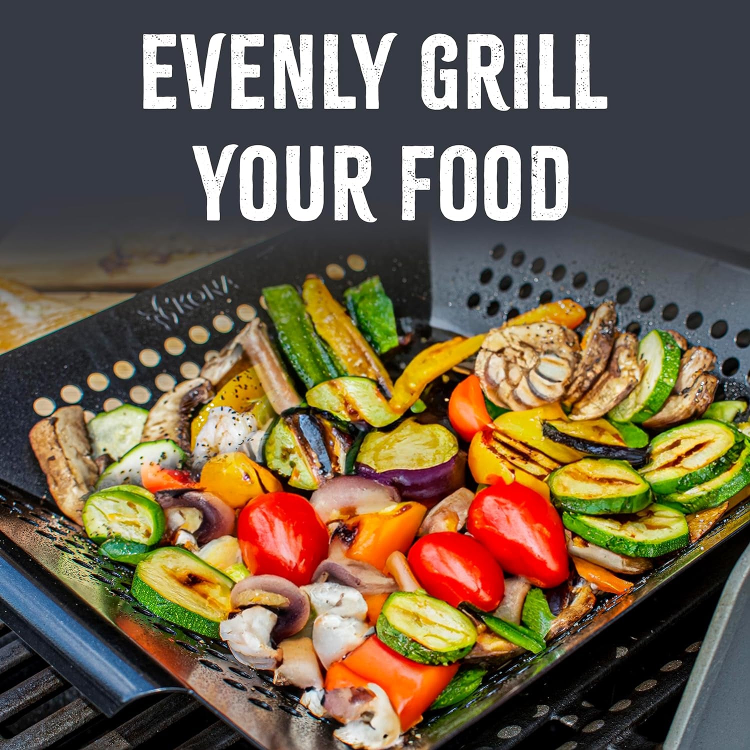Grill Grilling Basket Set - Premium Accessories for Outdoor Grill - Perfect for Veggies and More! Enhance Your BBQ Experience with This Heavy-Duty Grill Basket - Includes Bonus Gift: Wooden Scraper - Must-Have  Grill Accessories for Grilling Enthusiasts