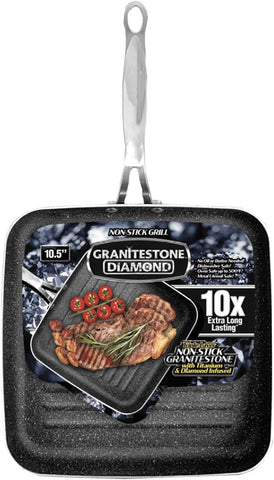 Image of Grill Pan 10.25" Nonstick and Scratchproof Stovetop Cookware PFOA Free Oven-Safe, Dish Washer Safe, 10X Extra Long Lasting - as Seen on TV